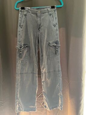 American Eagle Outfitters Faded Blue Cargo Jumpsuit Pants